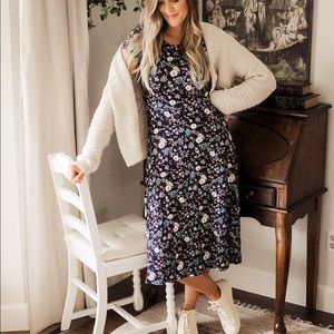 Marie Zelie Navy Floral Midi Dress